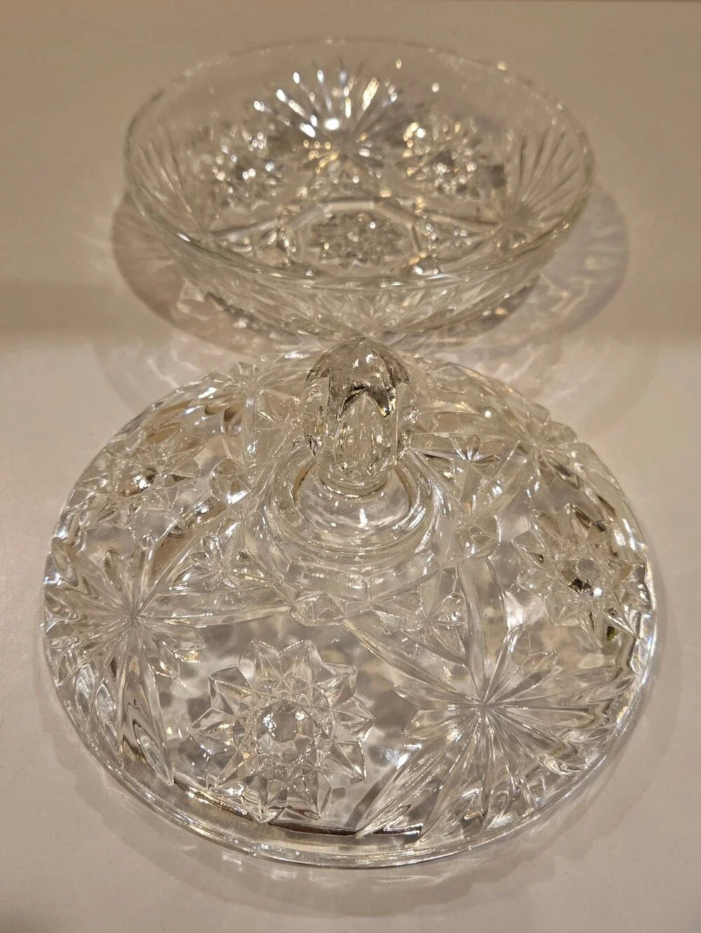 Vintage Anchor Hocking Star Of David Crystal Clear Covered Candy Dish